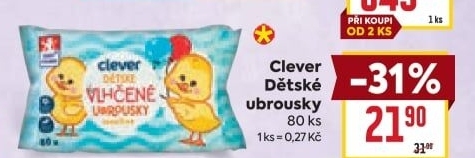 Vlhčené ubrousky dětské Clever