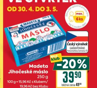 Máslo Jihočeské Madeta