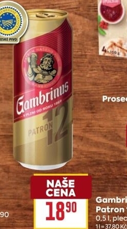 Pivo světlý ležák 12° Patron Gambrinus