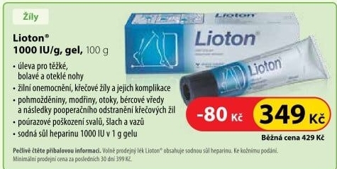 Gel na křečové žíly 1000 IU Lioton