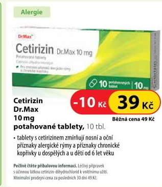 Tablety na zmírnění alergie Cetirizin Dr.Max