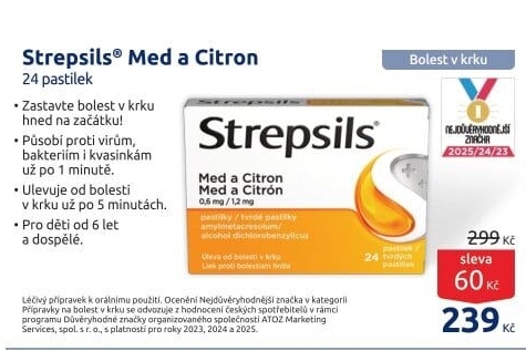 Pastilky proti bolesti v krku Strepsils
