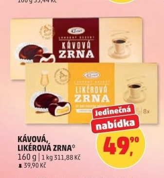 Kávová zrna Klasa Pekárny a cukrárny Klatovy