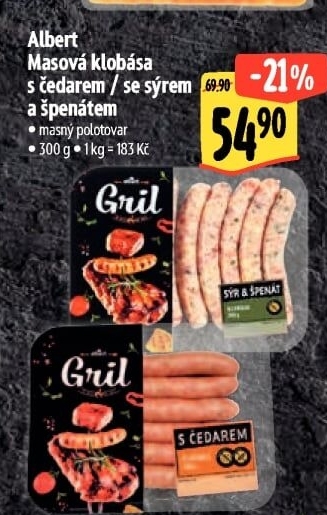 Klobása masová s čedarem Albert Gril