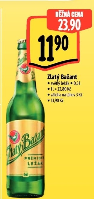 Pivo světlý ležák 12° Zlatý Bažant