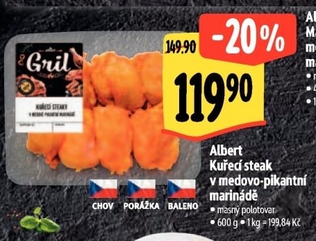 Kuřecí steak v medovo - pikantní marinádě Albert Gril
