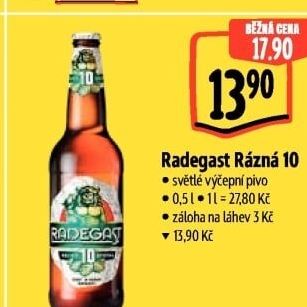 Pivo světlé výčepní Rázná 10° Radegast