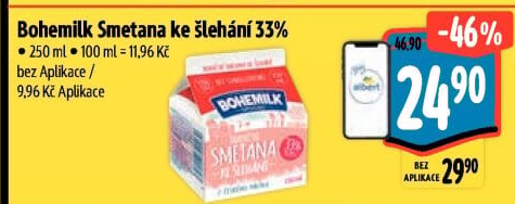 Smetana ke šlehání 33% Bohemilk Opočno