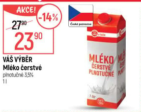 Mléko čerstvé Váš Výběr - 3,5% plnotučné