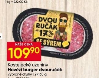 Hovězí burger dvouručák Láďa Grileman Kostelecké uzeniny