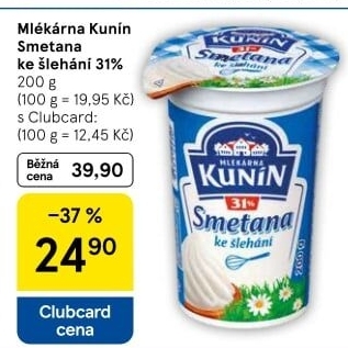 Smetana ke šlehání Mlékárna Kunín 31%