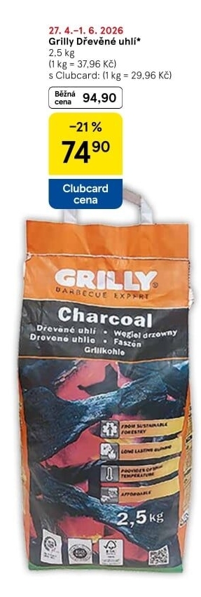 Dřevěné uhlí Grilly
