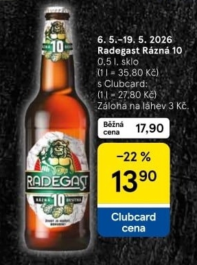 Pivo světlé výčepní Rázná 10° Radegast