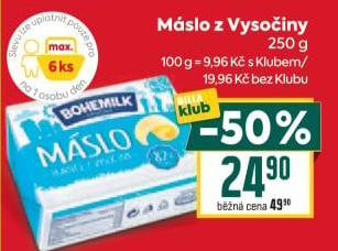 Máslo Opočenské Bohemilk