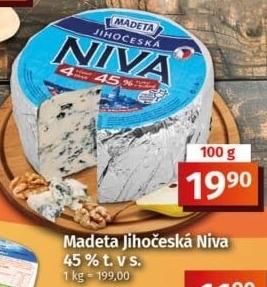 Sýr Niva Jihočeská 45% Madeta