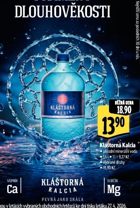 Minerální voda kalcia Kláštorná