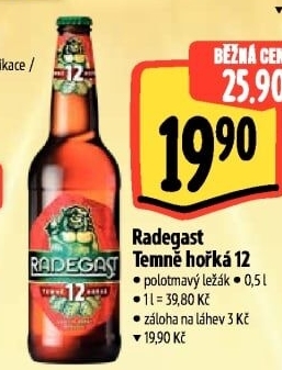 Pivo polotmavý ležák 12° Temně hořká Radegast