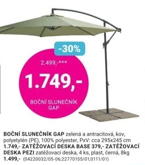 BOČNÍ SLUNEČNÍK GAP