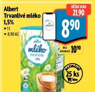 Mléko trvanlivé Albert - 1,5% polotučné