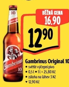 Pivo světlé výčepní Originál 10° Gambrinus