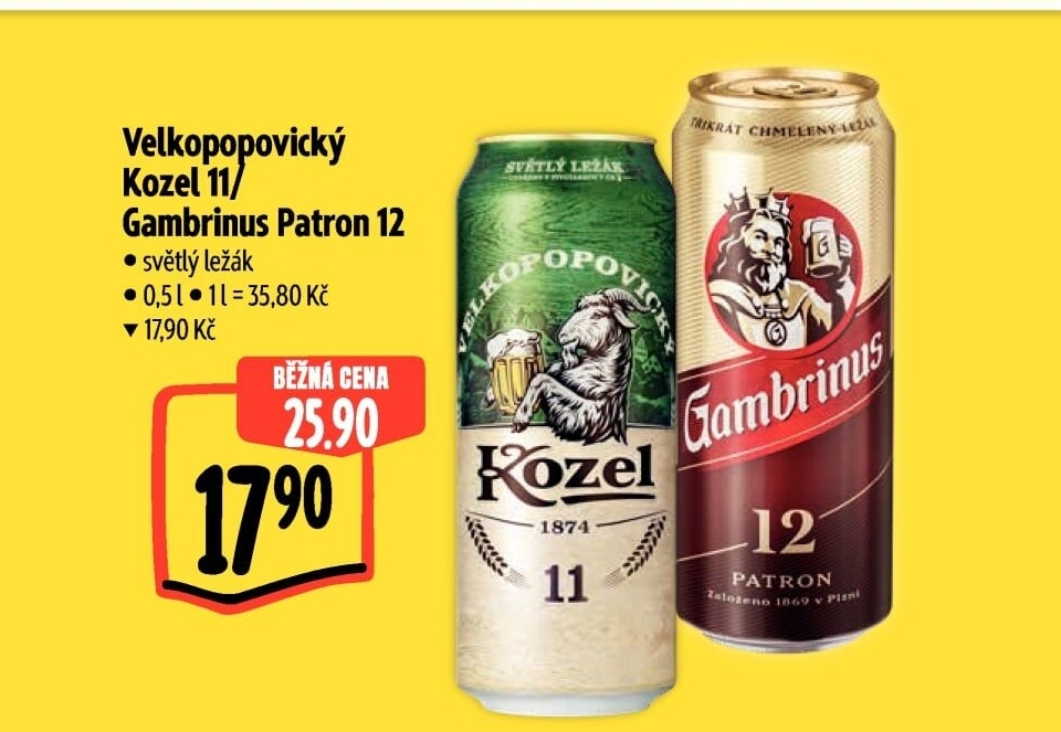 Pivo světlý ležák 11° Medium Velkopopovický Kozel