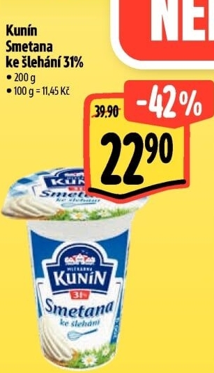 Smetana ke šlehání Mlékárna Kunín 31%