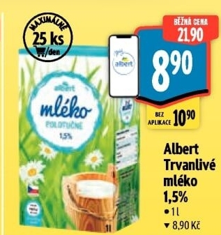 Mléko trvanlivé Albert - 1,5% polotučné