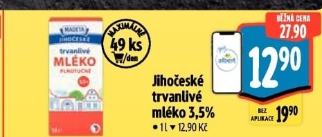Mléko trvanlivé Jihočeské Madeta - 3,5% plnotučné