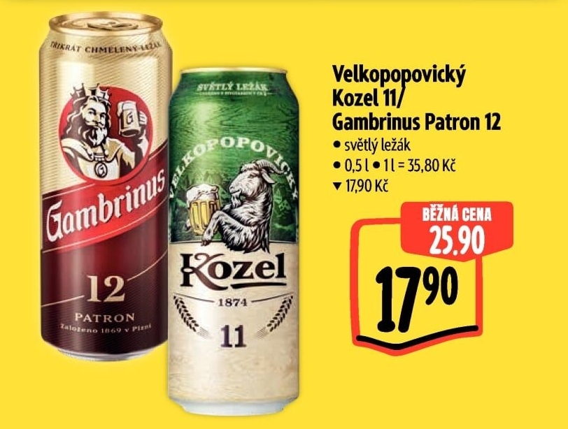 Pivo světlý ležák 11° Medium Velkopopovický Kozel