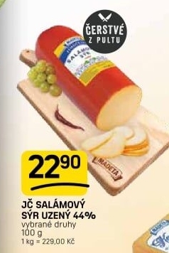 Sýr uzený salámový 44% Jihočeský Madeta