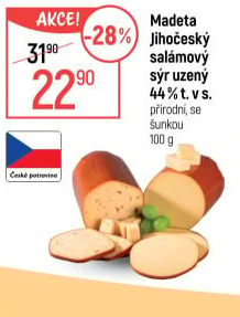 Sýr uzený salámový 44% Jihočeský Madeta