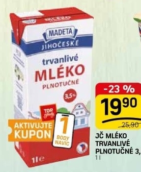 Mléko trvanlivé Jihočeské Madeta - 3,5% plnotučné