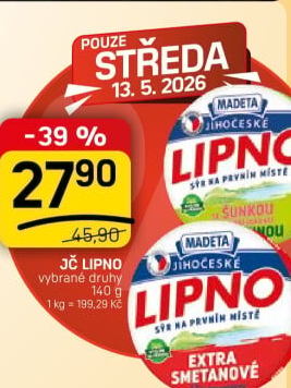 Tavený sýr Jihočeské Lipno Madeta