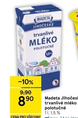 Mléko trvanlivé Jihočeské Madeta - 1,5% polotučné