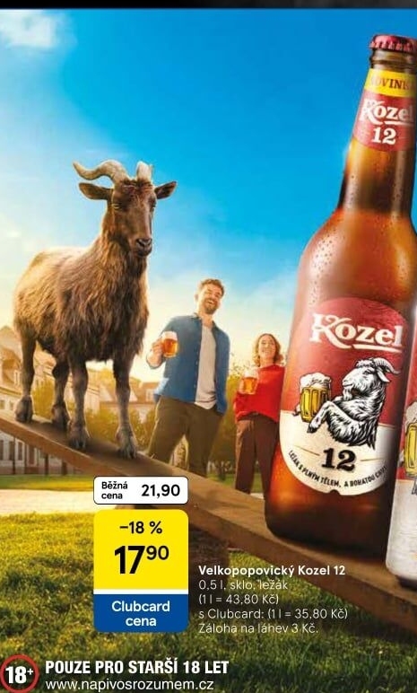 Pivo světlý ležák 12° Velkopopovický Kozel