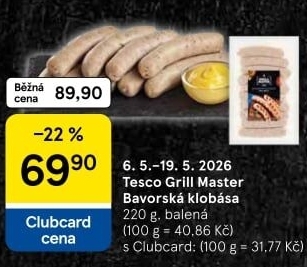 Bavorská klobása kuřecí Grill Master Tesco