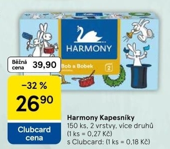 Kapesníčky papírové 2vrstvé Harmony - box