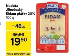 Sýr Eidam Jihočeský 30% Madeta