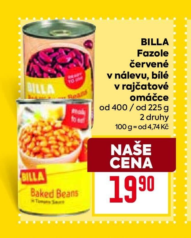BILLA Fazole červené v nálevu, bílé v rajčatové omáčce - BILLA akcniletaky.com