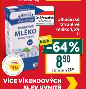 Mléko trvanlivé Jihočeské Madeta - 1,5% polotučné