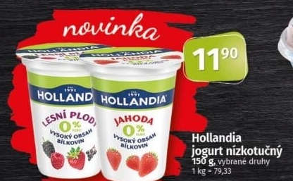 Ochucený jogurt nízkotučný 0% tuku Hollandia