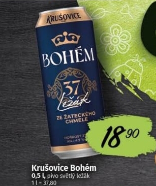 Pivo světlý ležák Bohém Krušovice