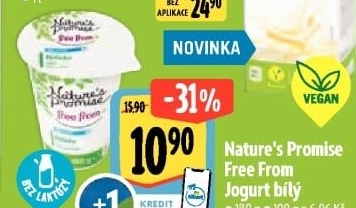 Bílý jogurt bez laktózy Free From Nature'
