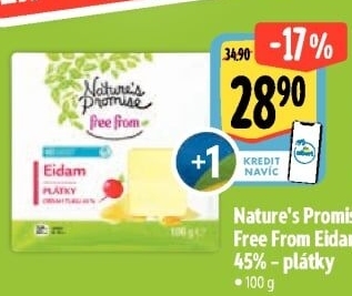 Sýr Eidam 45% bez laktózy Free From Nature'