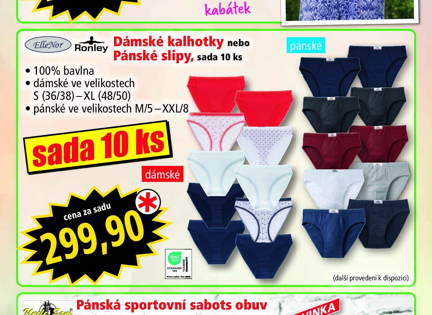 Dámské kalhotky nebo Pánské slipy, sada 10 ks