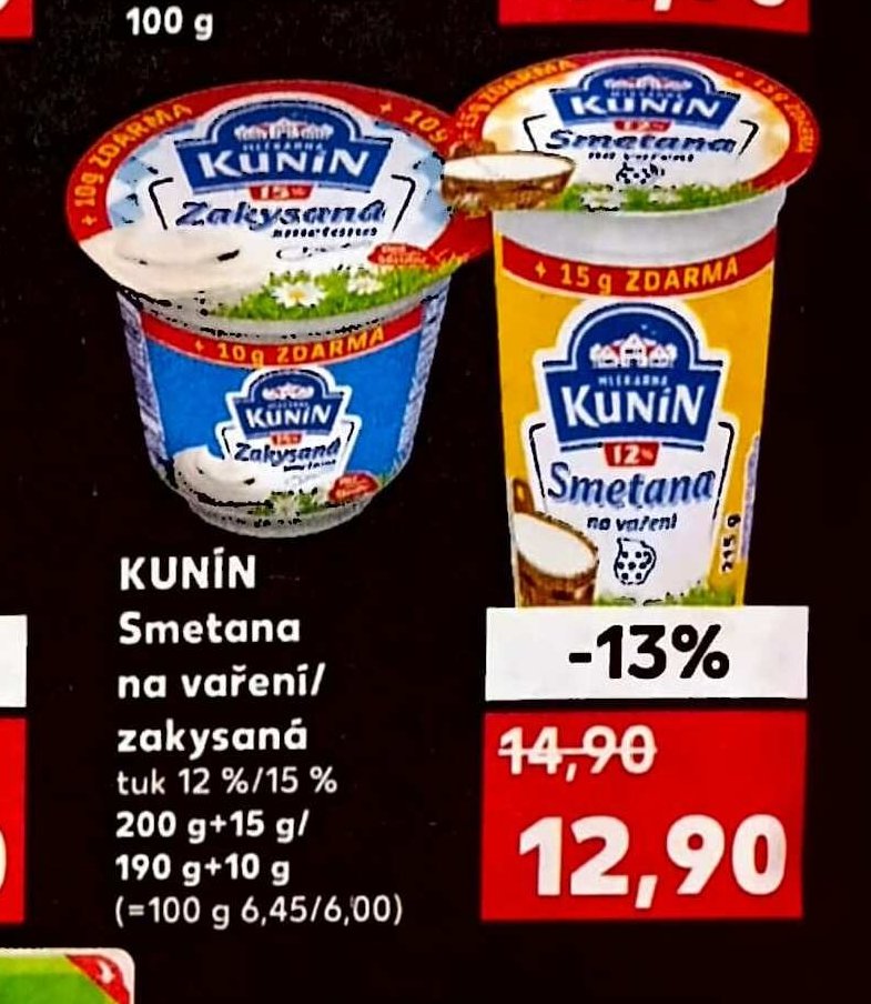 Kunín Smetana na vaření/zakysaná 190 g + 10 g - Kaufland akcniletaky.com