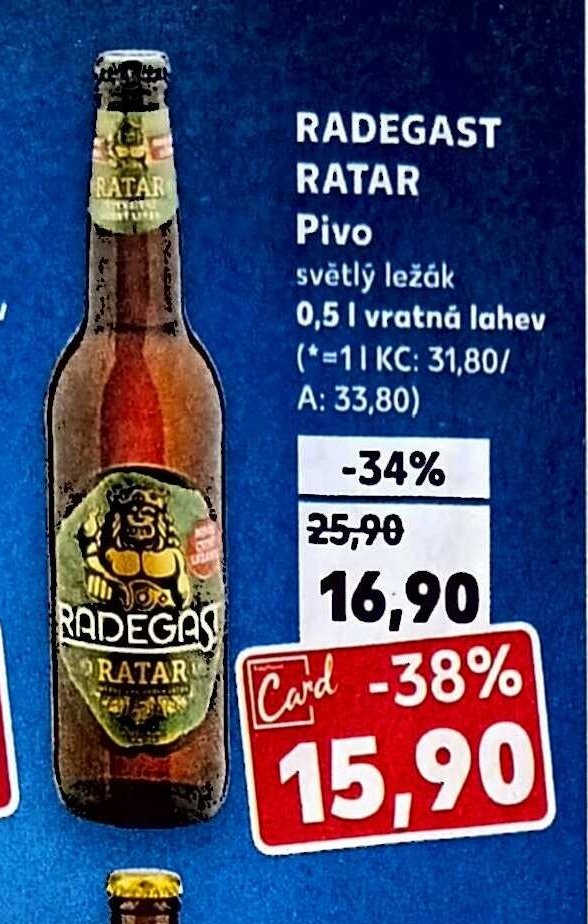 Radegast Ratar Pivo světlý ležák