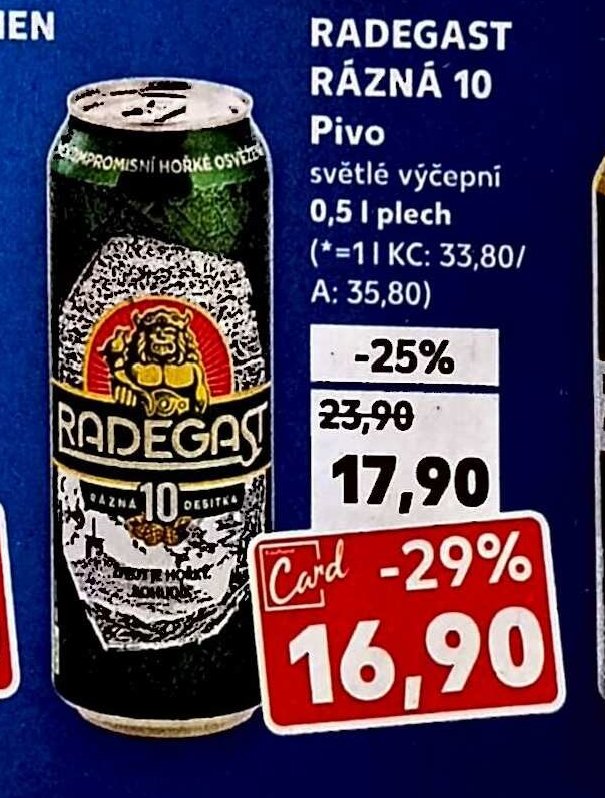 Radegast Rázná 10 Pivo světlé výčepní