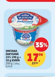 SMETANA ZAKYSANÁ 15% 190 g + 10 g KUNÍN