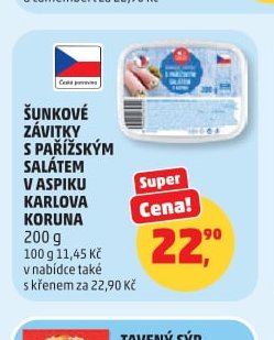 ŠUNKOVÉ ZÁVITKY S PAŘÍŽSKÝM SALÁTEM V ASPIKU KARLOVA KORUNA 200 g - Penny Market akcniletaky.com